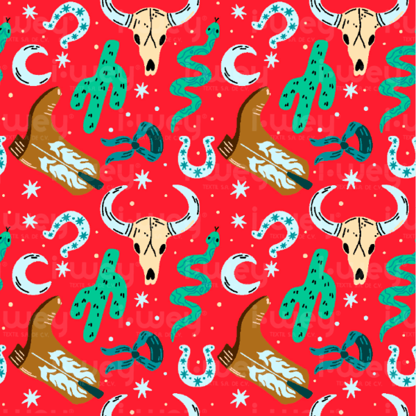 Estampado Cactus y cuero rojo