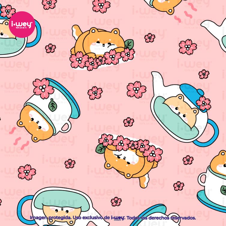 Estampado Kawaii Tea Puppy